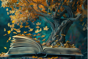 Magical tree growing from open book, a School & Education Photo by Ylivdesign