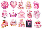 Pink Birthday Party Clipart PNG, an Illustration by SinaCreation (Thumbnail 2 of 4)