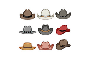 cowgirl hat set cartoon vector, an Object Illustration by pikepicture