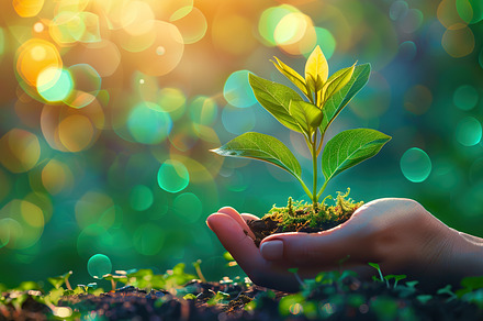 A nurturing hand cradles a young sap, a Photo by LOGOCREATIVE