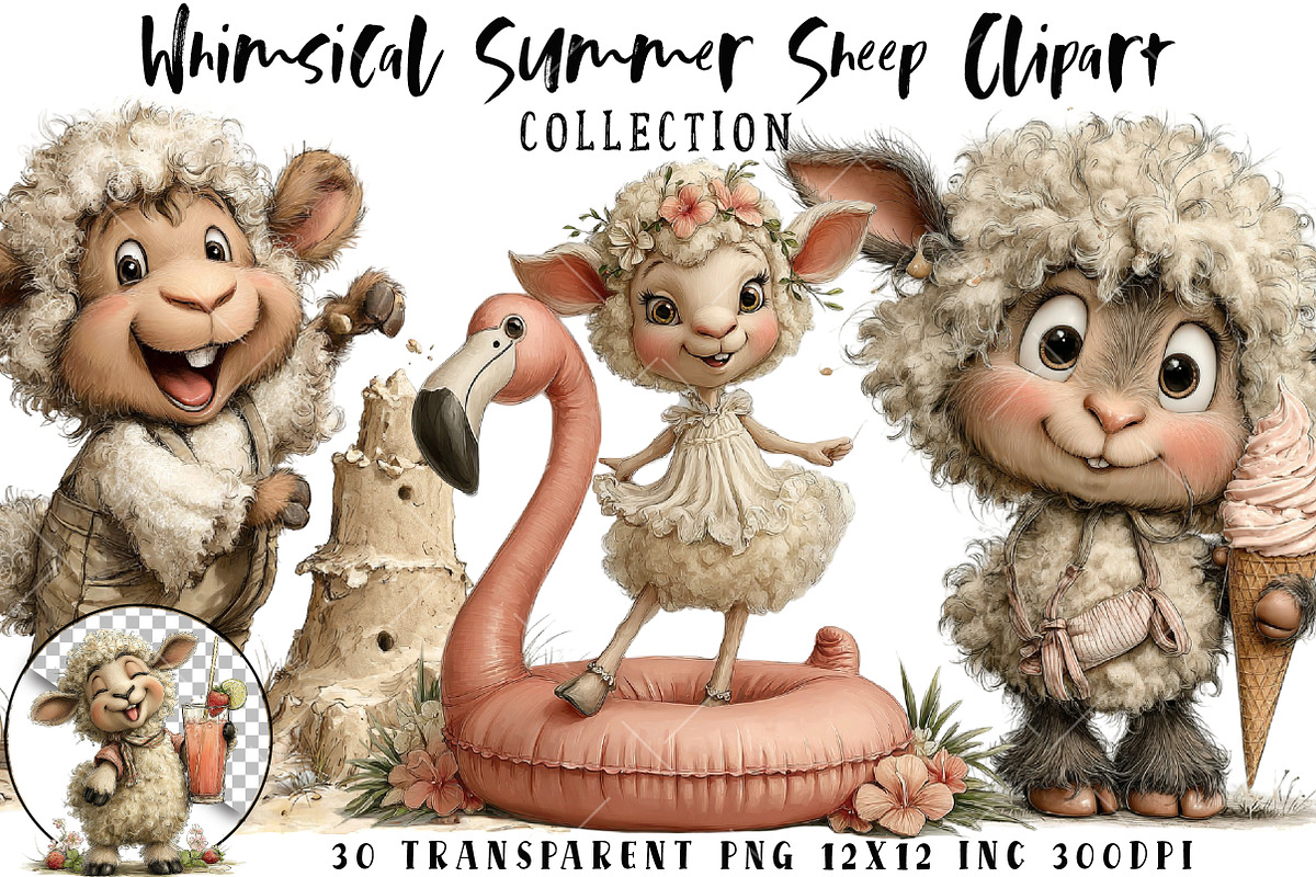 Whimsical Summer Sheep Clipart, an Illustration by OK Design (Photo 1 of 6)