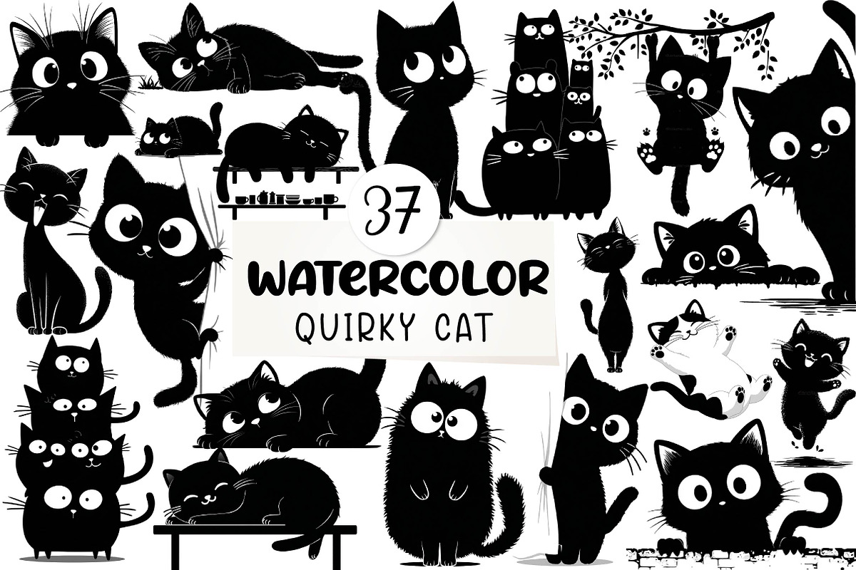 Funny Quirky Cat Clipart, an Illustration by CreationArt (Photo 1 of 5)