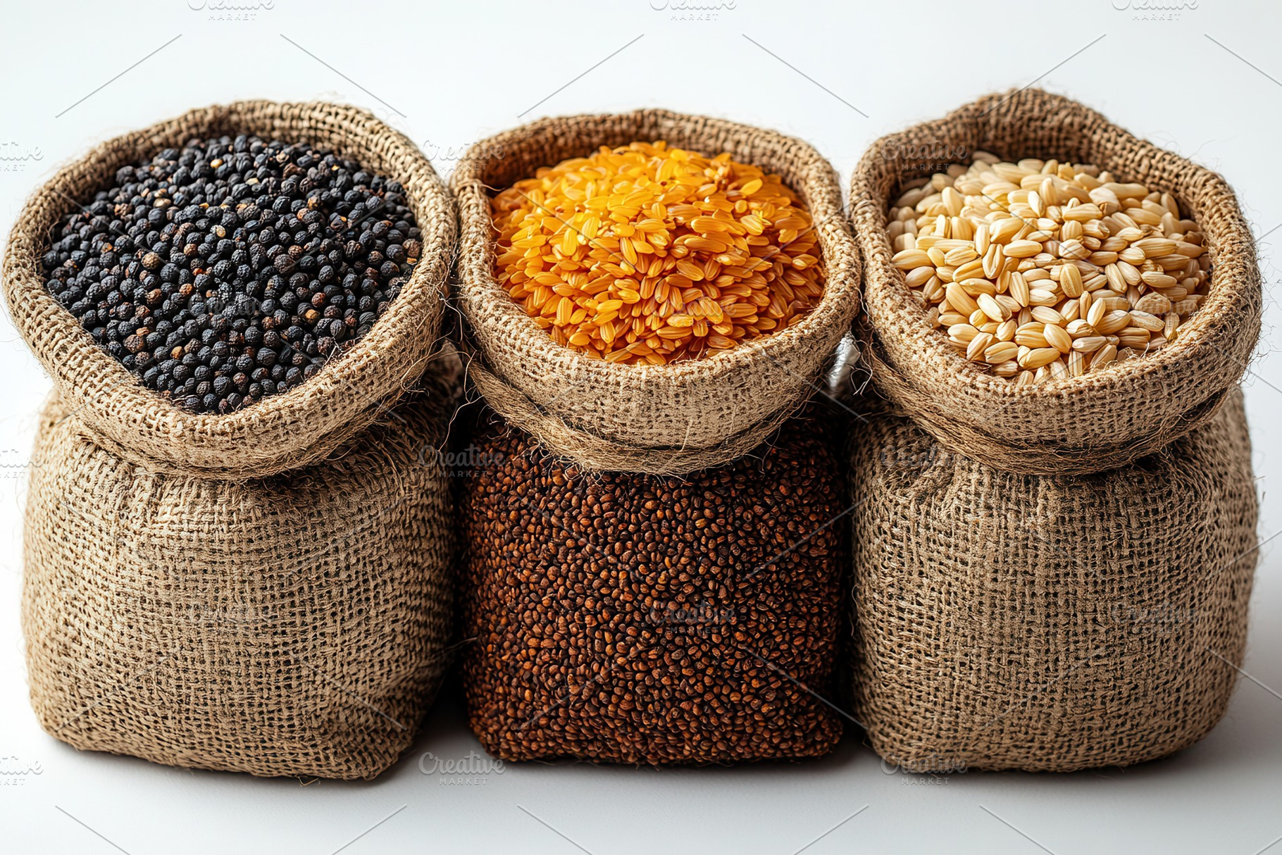 Variety of lentils and seeds in burl, a Photo by Tanuart