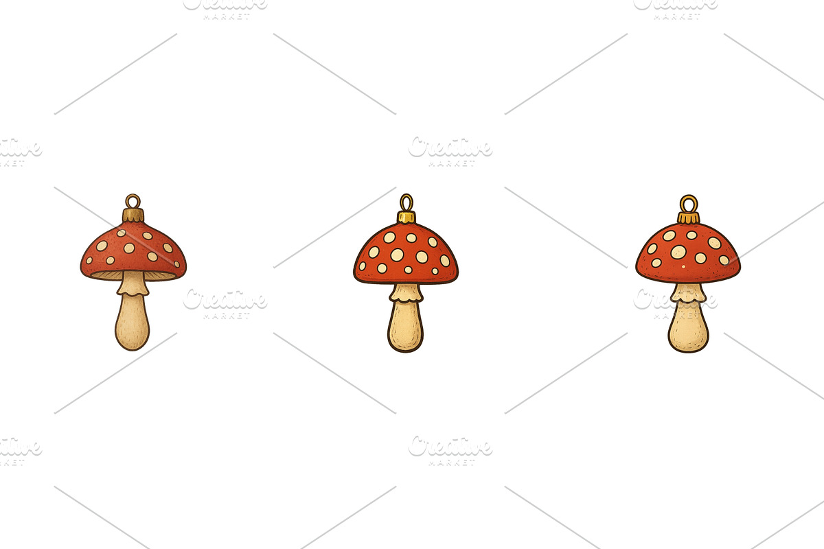 Illustrated mushrooms with red caps, an Illustration by ZinetroN