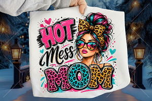 Hot Mess Mom Leopard Messy Bun Shirt, a Seasonal Illustration by Canvas Craft
