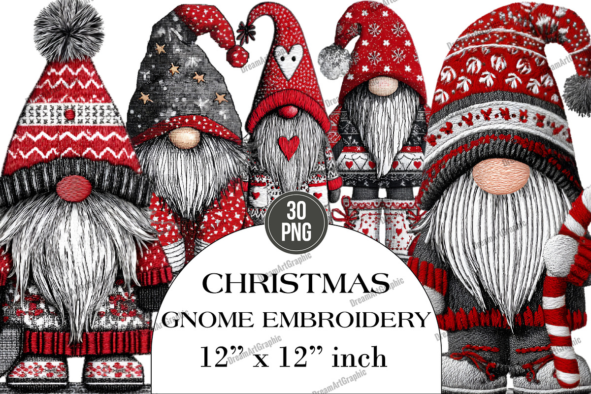 Christmas Gnome Embroidery Design, an Illustration by DreamArtGraphic (Photo 1 of 4)