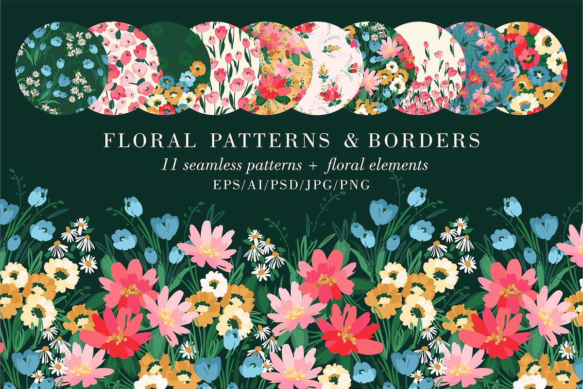 Floral Patterns & Borders, a Pattern Graphic by Nadia Grapes (Photo 1 of 8)