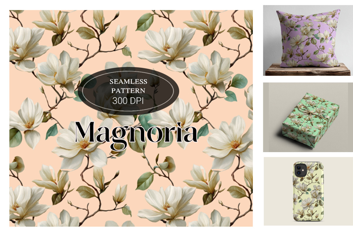 Magnoria - Magnolia Flowers Pattern, a Decorative Illustration by Brush Berry Studios (Photo 1 of 4)