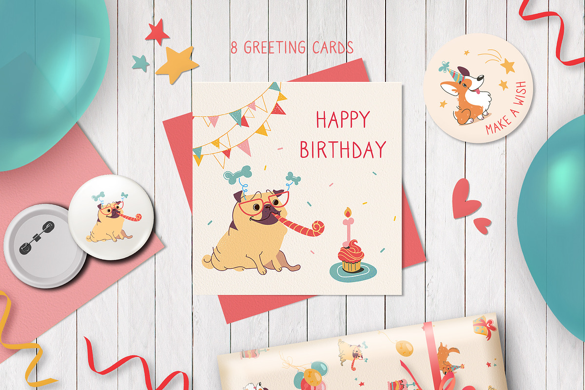Birthday Party. Festive set of Dogs, an Animal Illustration by Anna Summer (Photo 5 of 10)