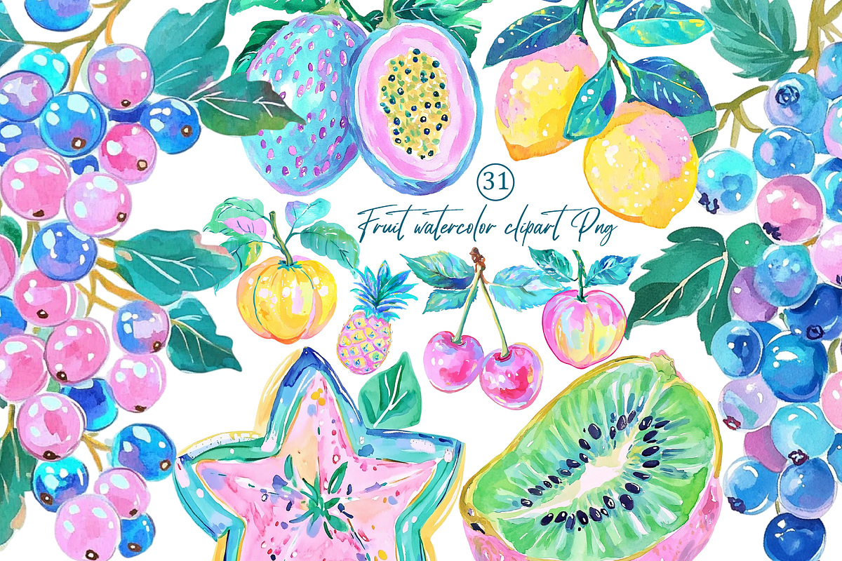 Fruit watercolor clipart PNG, an Illustration by Libby Wishes (Photo 1 of 7)