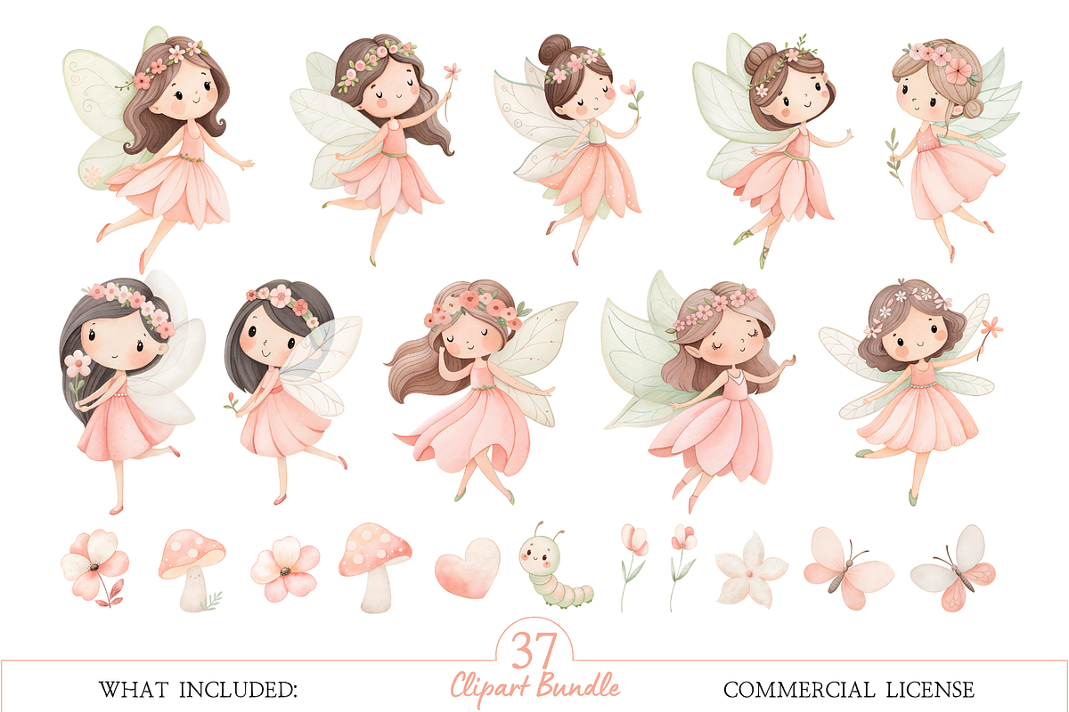 Enchanted Fairy Watercolor Clipart, an Illustration by MockupWizard (Photo 5 of 6)