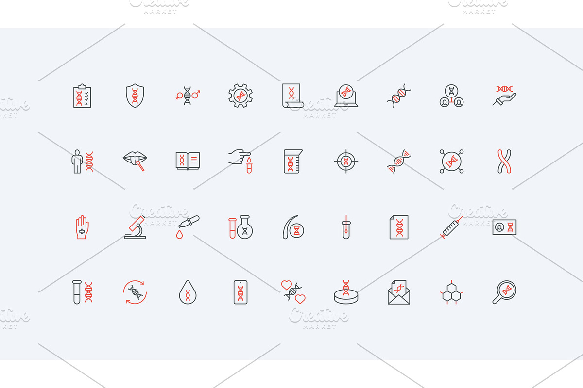 Genetic research dna test icons, an Illustration by Lemberg Vector