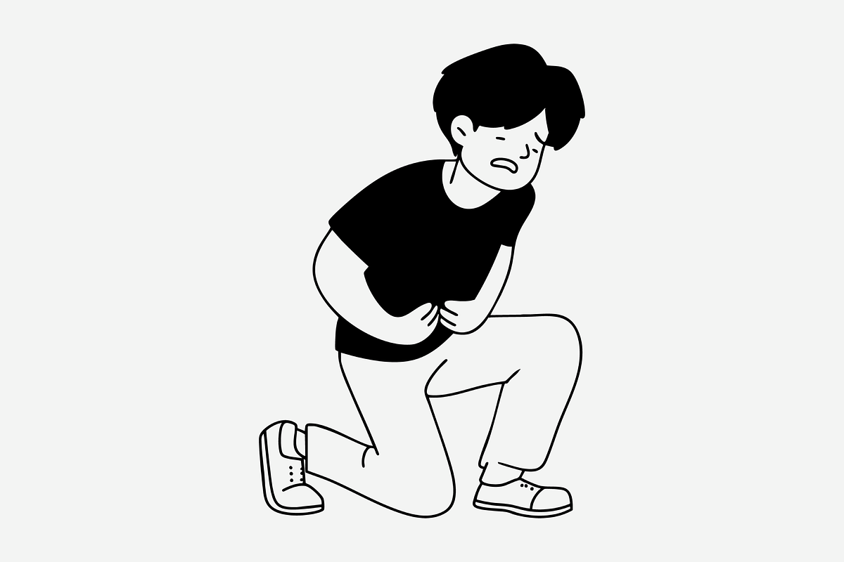 Man Kneeling with Stomach Pain, a Person Illustration by Danil Polshin