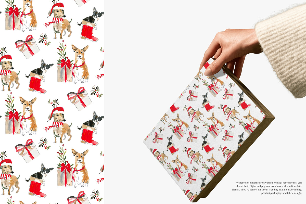 watercolor Christmas dogs patterns, a Pattern Graphic by Patishop Art (Photo 9 of 9)