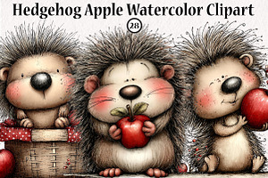 Hedgehog Apple Watercolor Clipart, a Seasonal Illustration by CreationArt