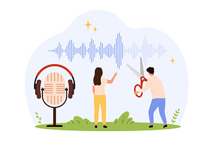 Tiny People Editing Audio Waveform, a Technology Illustration by Flashvector