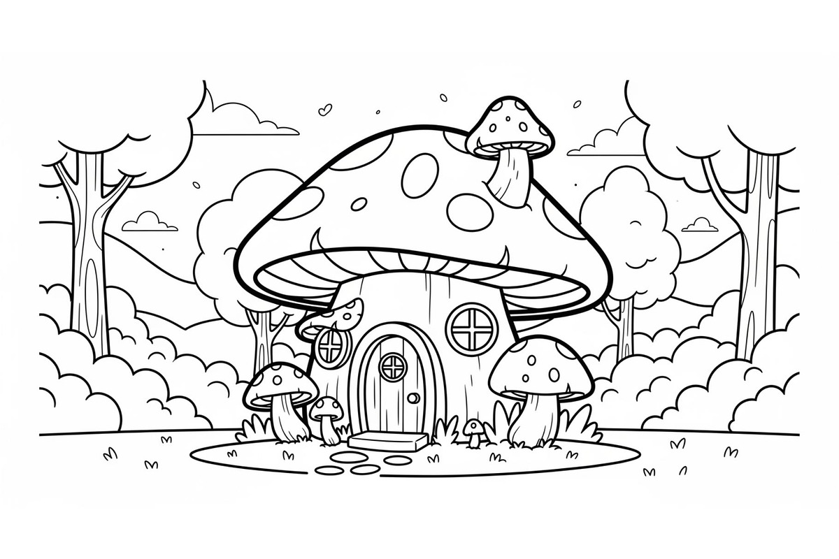 Whimsical Mushroom House Line Art bu, an Illustration by Designs_River (Photo 16 of 51)