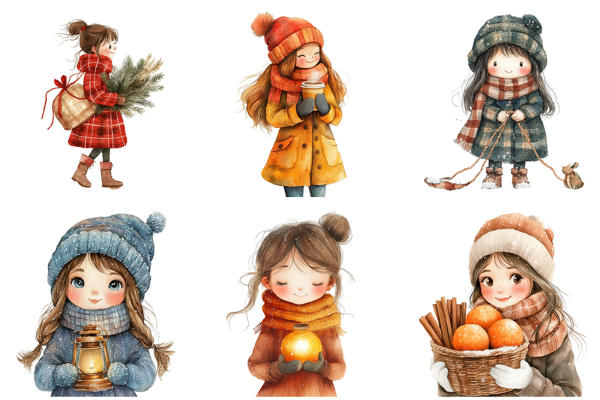 Winter Cottage Girl Watercolor, an Illustration by DreamArtGraphic (Photo 5 of 5)