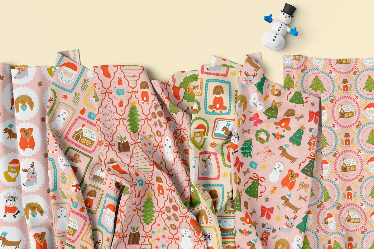 Pink Christmas dogs & bows, a Pattern Graphic by Tani Kuzminka (Photo 5 of 15)