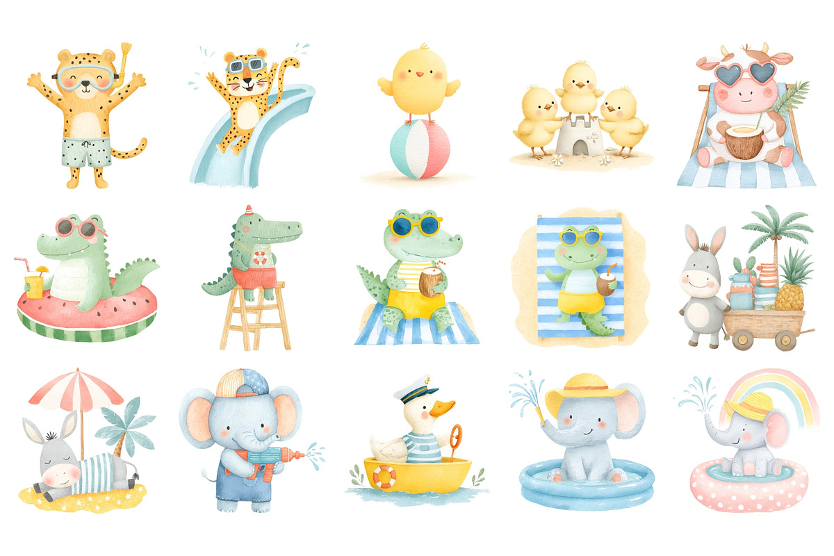 Cute Beach Animals PNG, a Seasonal Illustration by Nicolle's Colorful Art (Photo 2 of 5)
