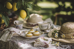 Summer garden by the lemon tree, countryside nature, a Food & Drink Photo by Studio ANNA