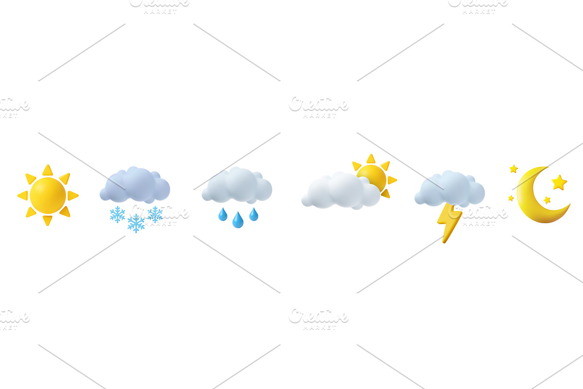 3D cartoon weather icons for, an Object Illustration by ModVector