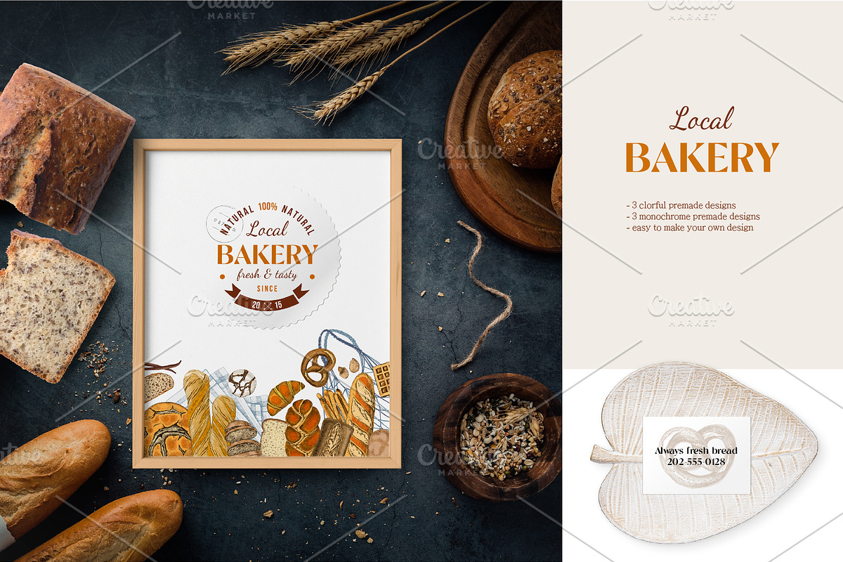 Local bakery. Types of bread., a Food Illustration by handsketched (Photo 9 of 15)
