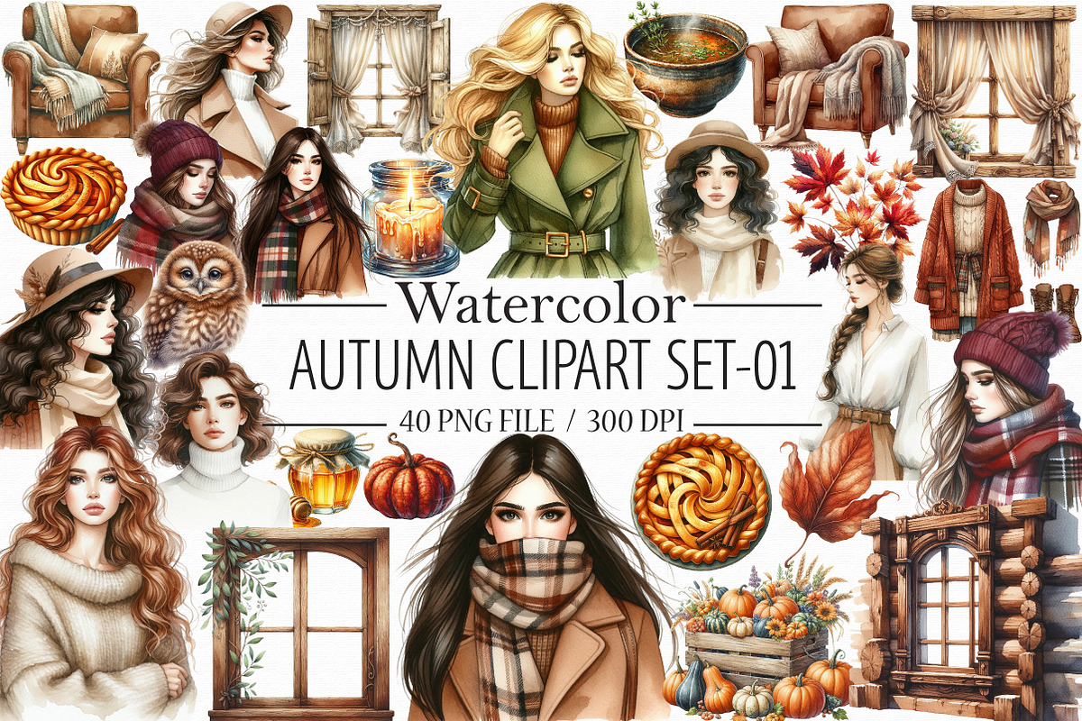 Watercolor Autumn Clipart-01, an Illustration by Libby Wishes (Photo 1 of 7)