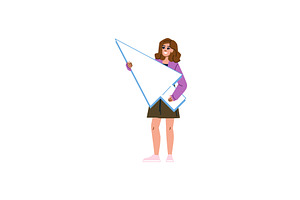 Woman holding giant cursor promoting, a Technology Illustration by pikepicture