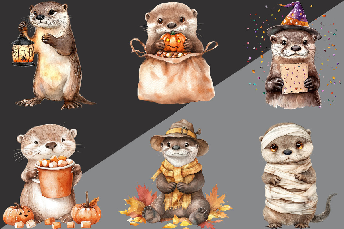 Halloween Cute Otter Clipart, an Illustration by Black Bird Studio (Photo 5 of 6)