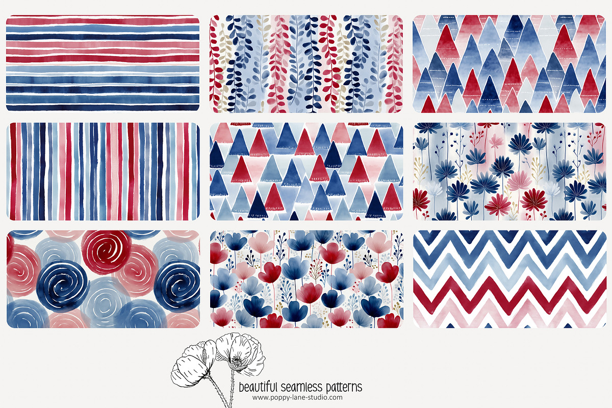 70 red white blue seamless pattern, a Pattern Graphic by Poppy Lane Studio (Photo 7 of 10)