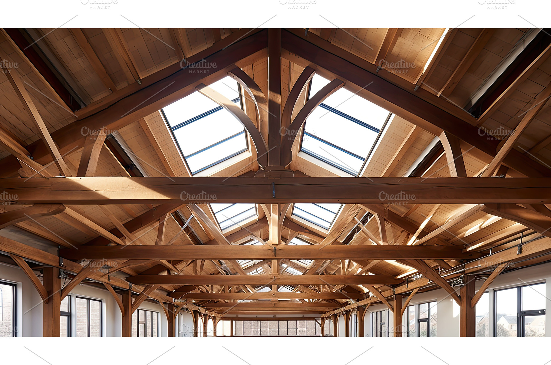 beams roof timber frame ai generated, an Industrial Photo by pikepicture