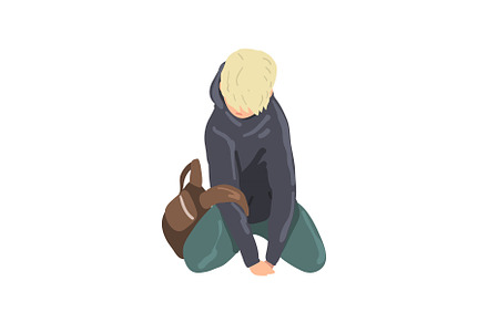 Sad teen boy sitting on floor, a Person Illustration by TopVectors