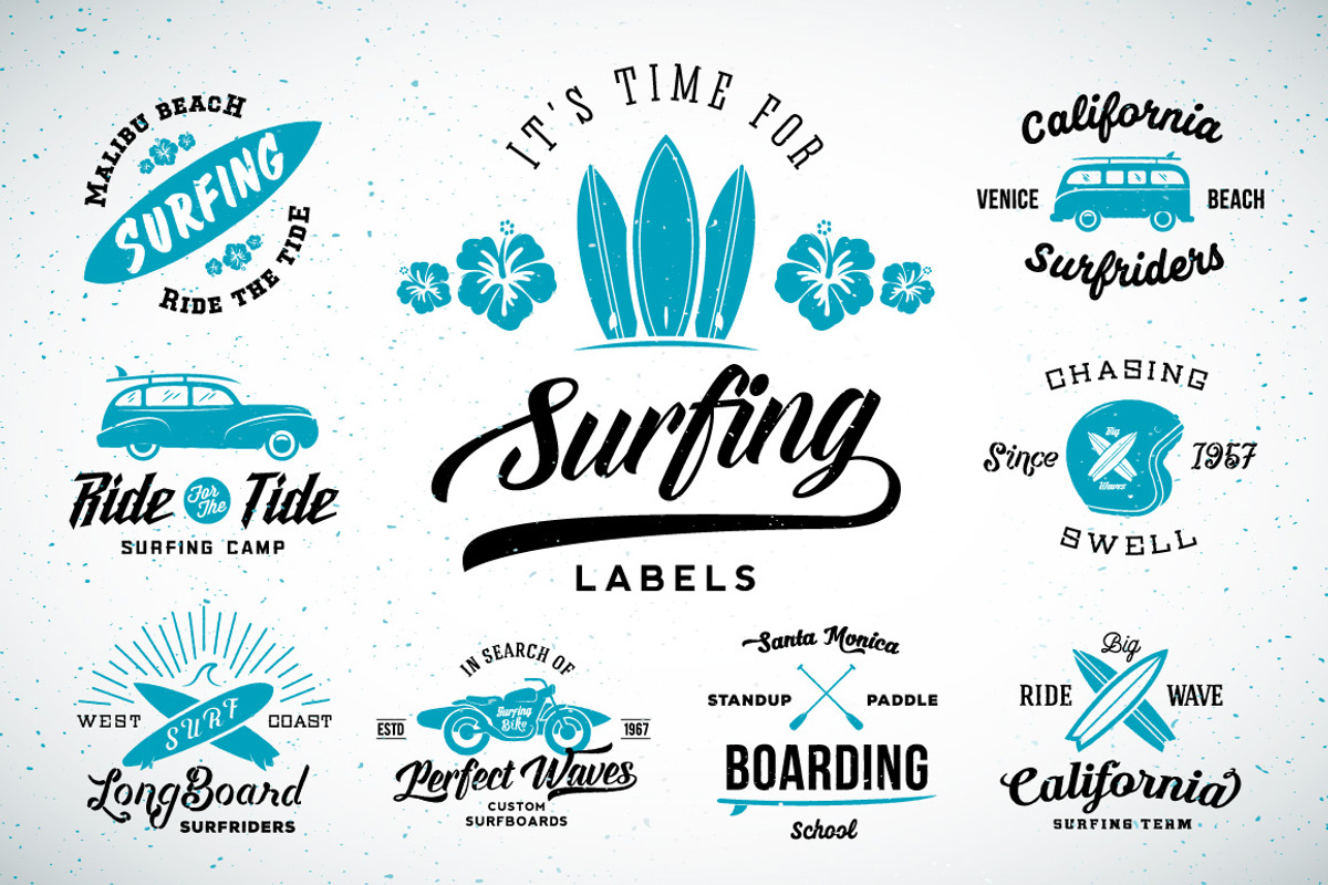 Vintage Surfing Labels/Logos Set, a Branding & Logo Template by Createvil (Photo 1 of 8)