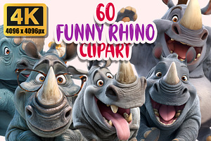 Funny Rhino Clipart PNG Bundle, a Graphic by M9 Design