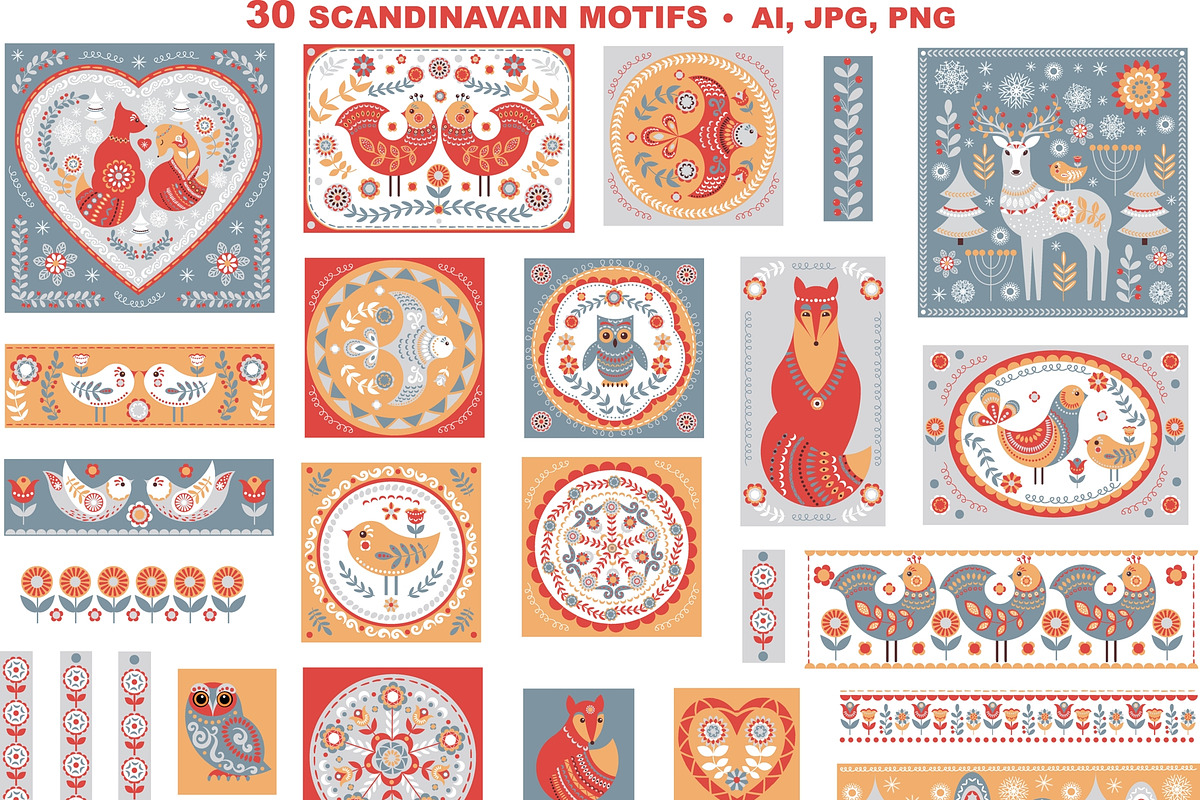 SCANDINAVIAN MOTIFS. Vector Set, an Animal Illustration by Irina Skaska (Photo 11 of 13)