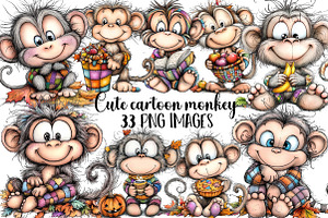 Cute cartoon monkey clipart, an Illustration by DreamArtGraphic