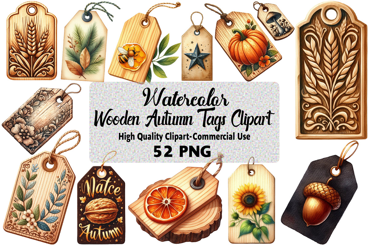 Vintage Wooden Autumn Tags Clipart, an Illustration by Daily.Designs (Photo 1 of 5)