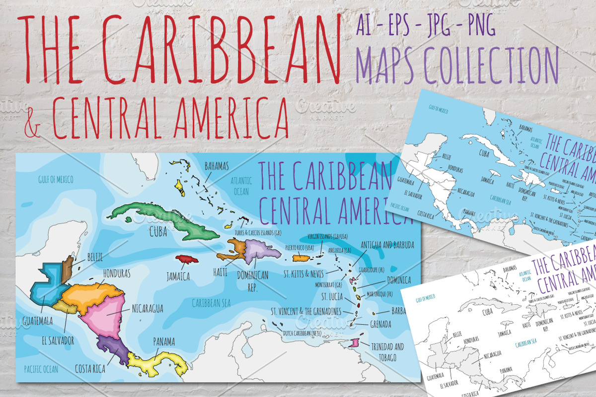 3x Caribbean Illustrated Vector Maps, an Education Illustration by asantosg (Photo 1 of 5)