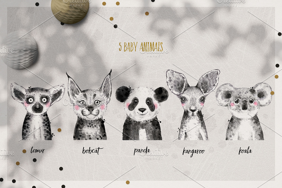 EXOTIC BABIES watercolor set, an Animal Illustration by Natali Smolova (Photo 4 of 8)