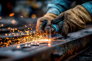 Metalworker grinding sparks flying i, a Photo by Pixeness Studio