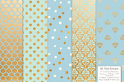 Blue & Mint Gold Foil Digital Papers, a Pattern Graphic by Amanda Ilkov (Thumbnail 3 of 4)