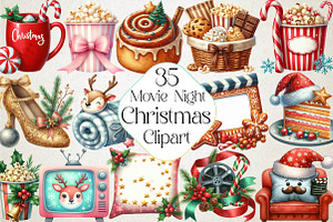 Christmas Movie Night Clipart, an Illustration by DreamPrint404