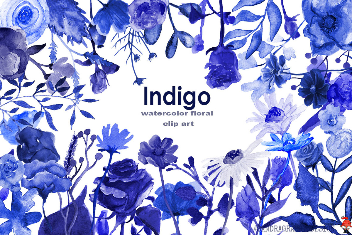 Indigo floral clipart, an Illustration by SandraGraphicDesign (Photo 1 of 5)