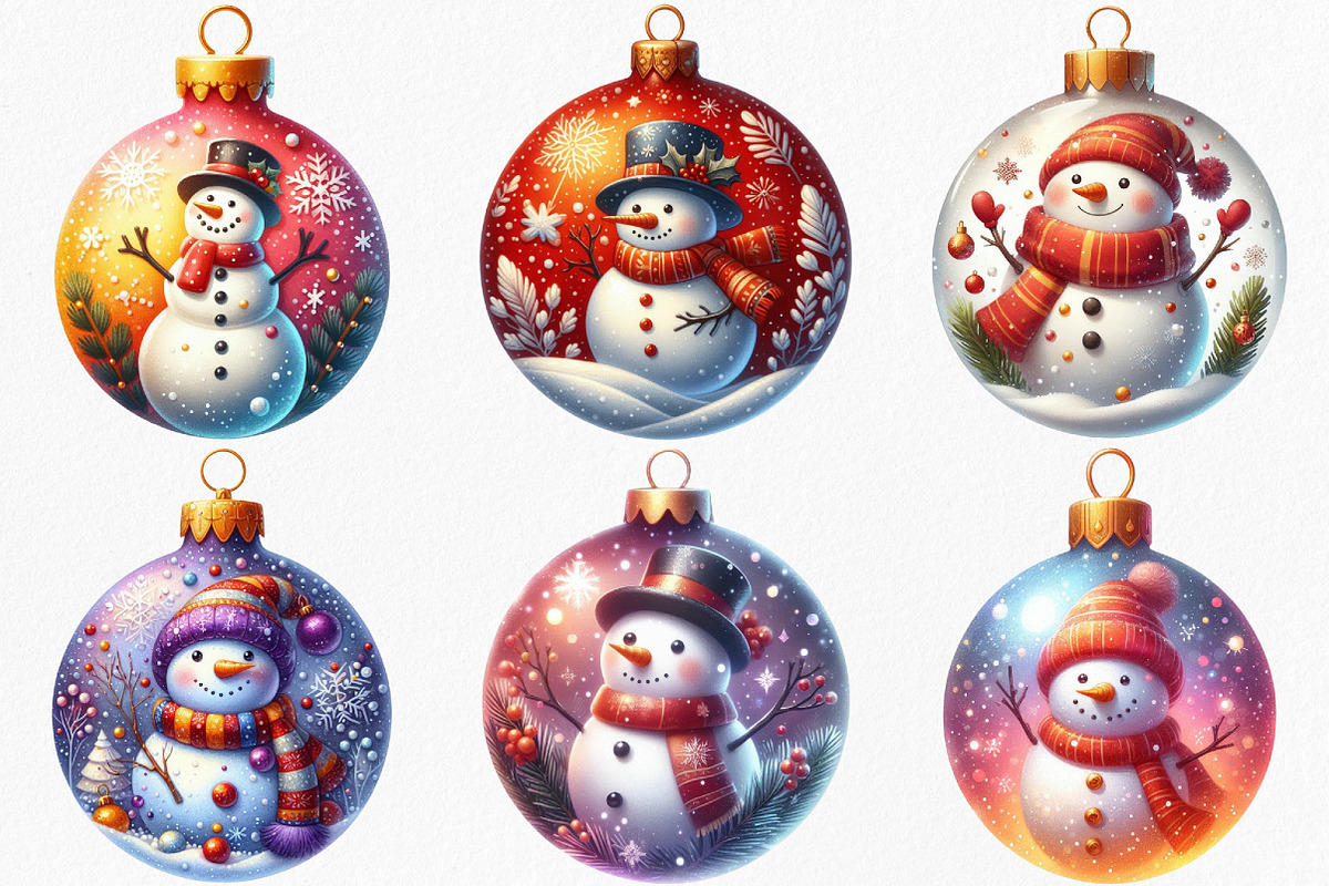Watercolor Ornament Snowman Clipart, an Illustration by Canvas Craft (Photo 3 of 9)