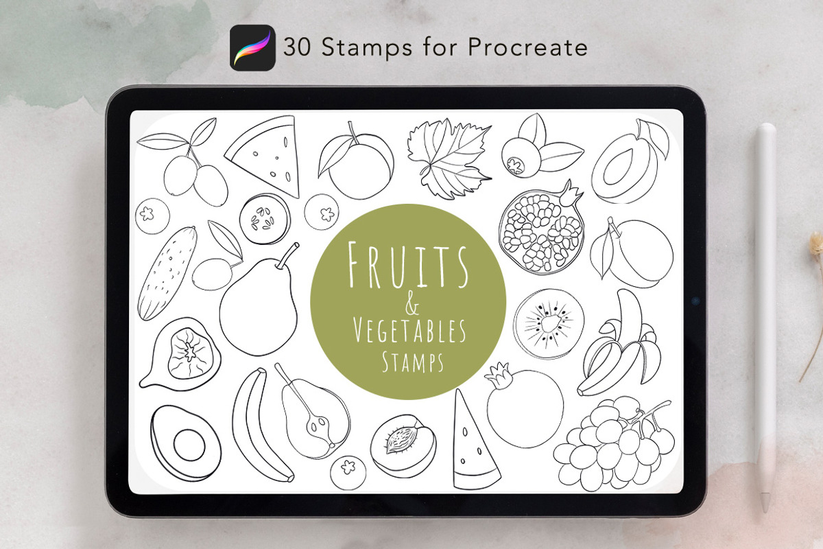 Fruit & Vegetable Procreate Stamps, a Brush Add-On by Mari_Caliart (Photo 1 of 10)