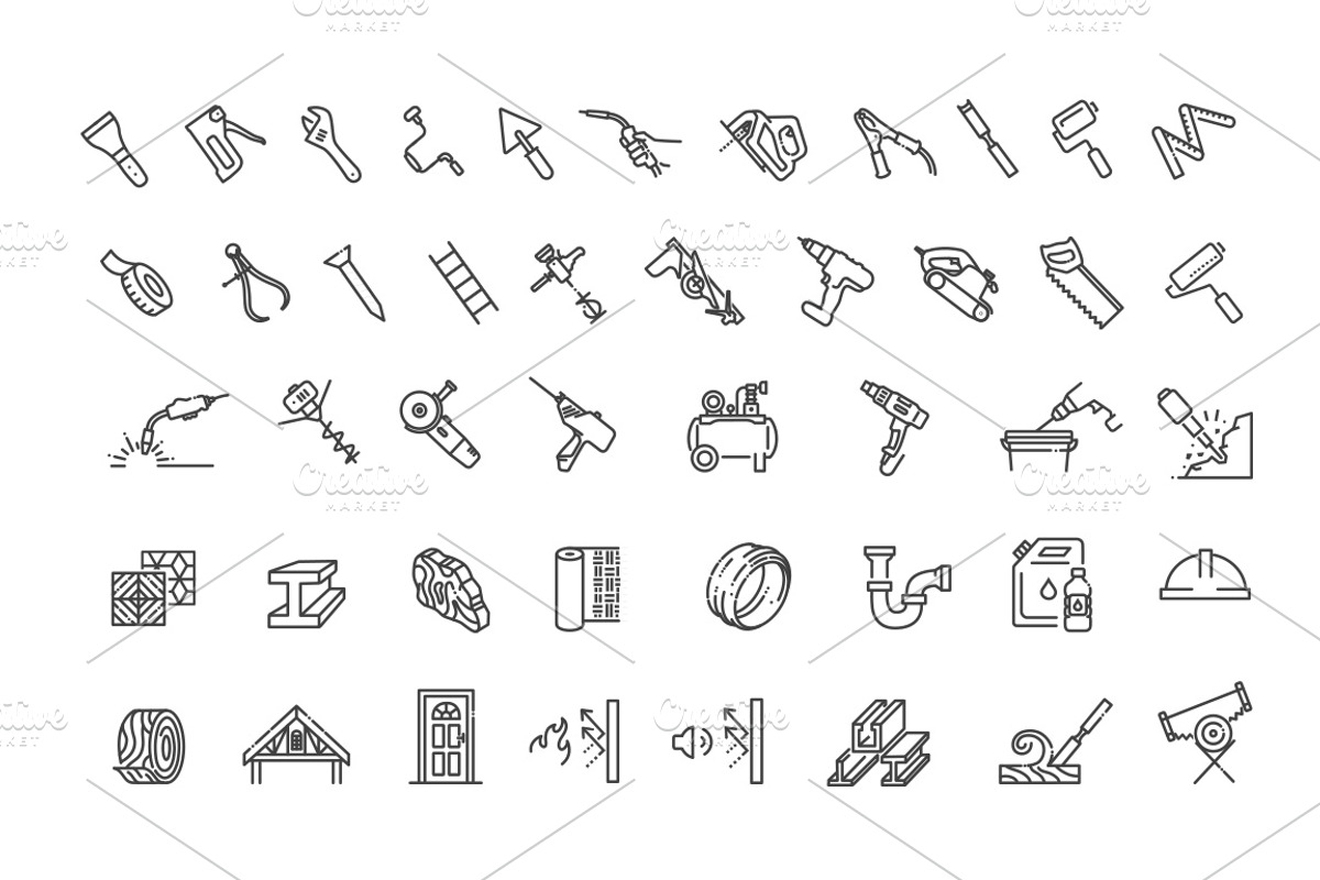 Construction and Building Line Icons, an Outline Icon by Tettygreen (Photo 2 of 3)