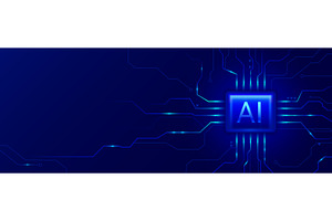 AI chip board with neon glowing, a Technology Illustration by art PVP - market