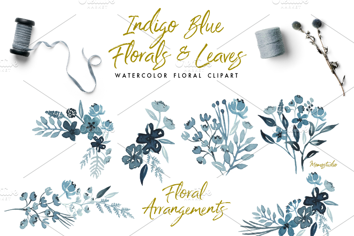 Indigo Blue Florals and Leaves, an Illustration by Momo Studio (Photo 4 of 8)