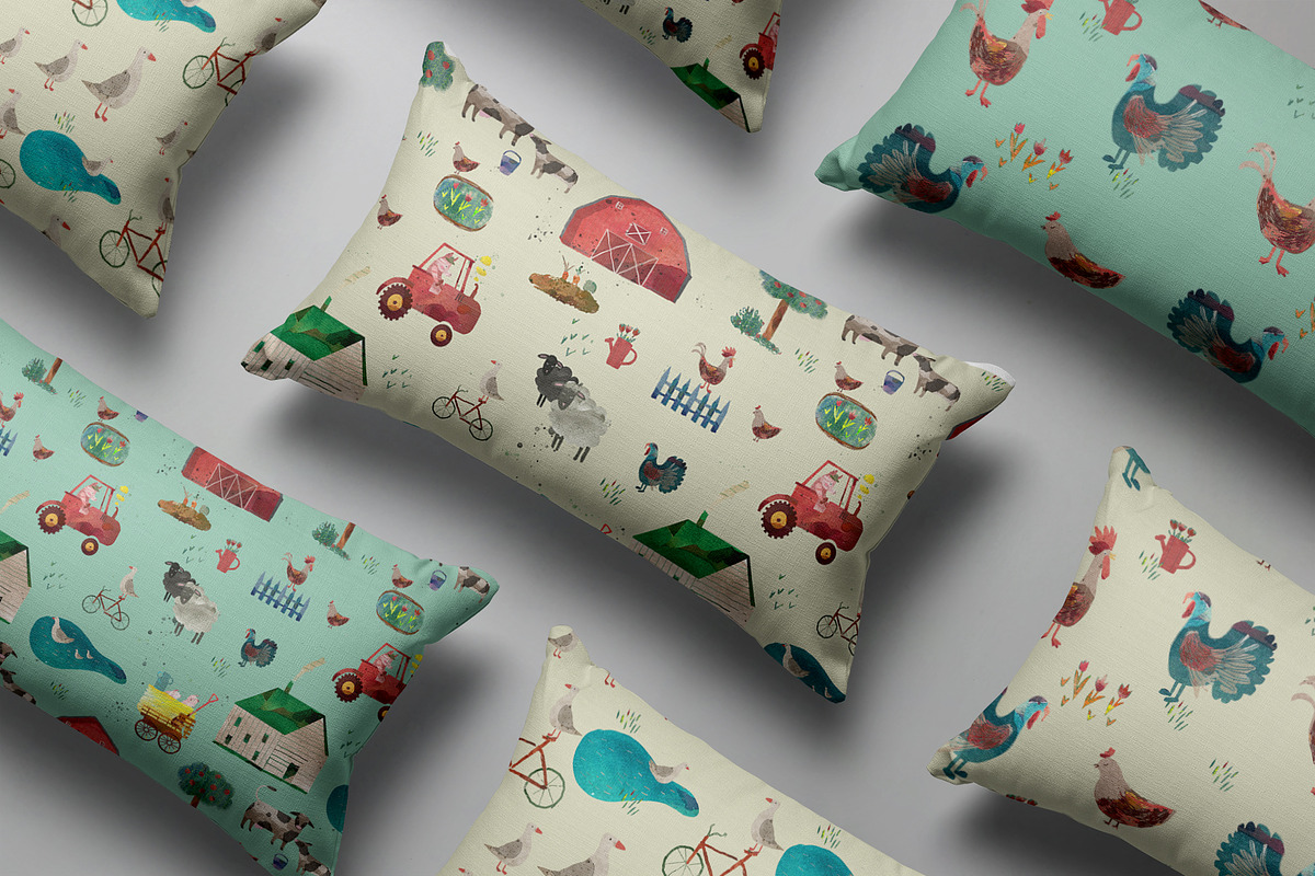 Watercolor Farm Animals patterns, a Pattern Graphic by watercolor kamill (Photo 6 of 7)